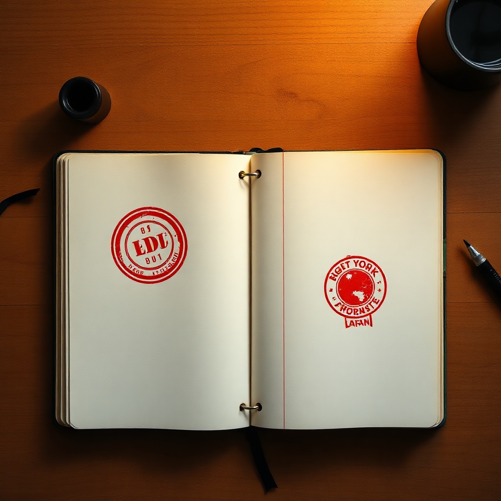 Open ledger with ink marks